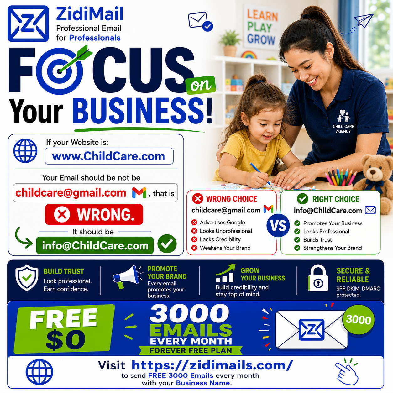 Child care agency professional email — Focus on your business with ZidiMail